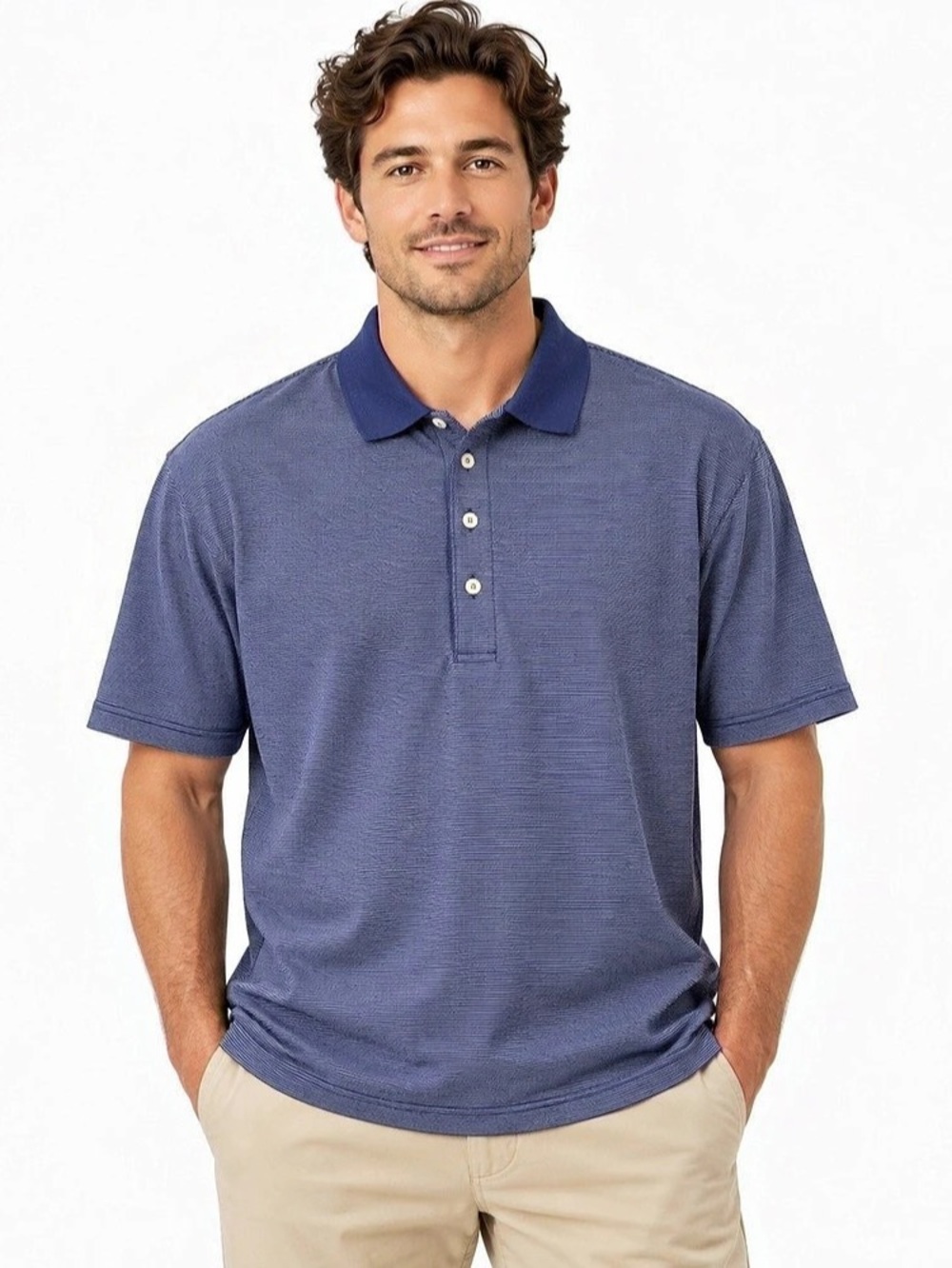 Peter Millar Men's Striped Cotton Polo Blue Size XL